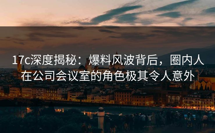 17c深度揭秘：爆料风波背后，圈内人在公司会议室的角色极其令人意外